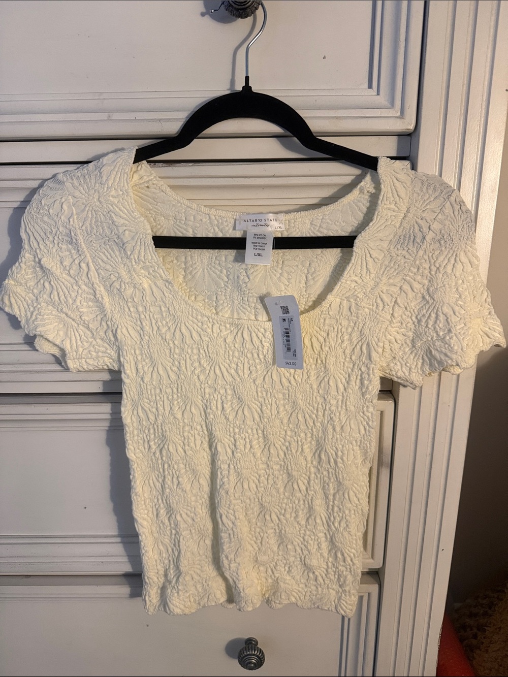 Altar'd State Cream Textured Scoop Neck Short Sleeve Top
